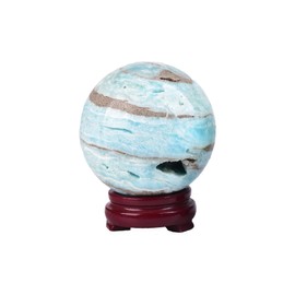 AMOYSTONE Blue Hemimorphite Crystal Ball 2.8-3.2" | Natural Energy Sphere for Meditation, Healing Grids & Spiritual Practice (with Wood Base)