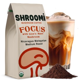 Award-Winning Shroomi Mental Performance Coffee | Organic Fair Trade Medium Roast Nicaragua | 16,000mg Fruiting Body Mushrooms | Focus & Clarity | 10oz Ground