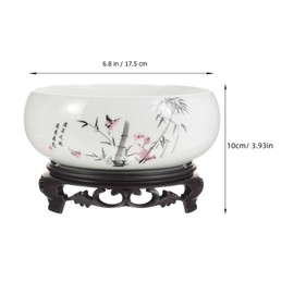 Veemoon Ceramics Water Lily Planter, Chinese Hydroponic Pot Oriental Lotus Bowl Succulent Flowerpot with Stand Table Bonsai Planter for Office Garden Indoor Outdoor