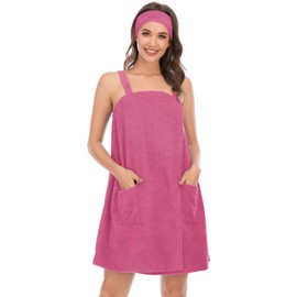 Lightweight Towel Wrap for Women with Velcro Knee Length Quick Dry Shower Robe (XL, Rose Red)