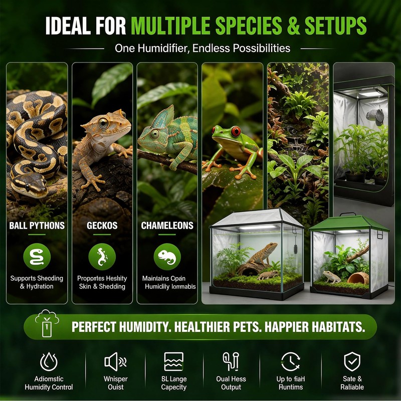 Automatic Reptile Fogger Humidifier with Smart Humidity Control, 5L Large