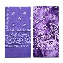 2 Pack Types of Paisley Pattern Bandanas, 22x22 Inches Cotton Bandanas Handkerchief Face Mask for Men & Women (Purple-2 Pack)