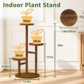 LASZOLA 3 Tiered Wood Plant Stand Indoor Corner, Flower Holder Rack Tall for Multiple Plants, Rustic Planter Shelf Display for Patio Garden Balcony Living Room, Brown