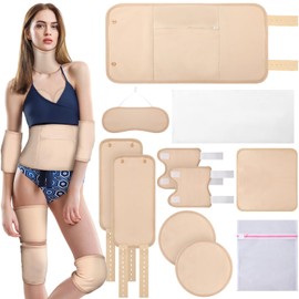 Dansib 11 Pcs Castor Oil Pack Wrap Set, Flannel Reusable Castor Oil Pack Kit for Waist Neck Breasts Elbow with Adjustable Strap and Laundry Bag Machine Washable, Castor Oil Not Included (Skin Color)