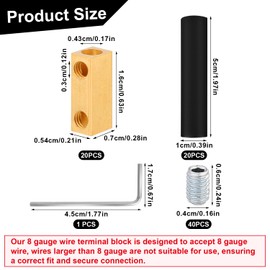 20pcs 8 AWG Wire Connectors, 20Amp Wire Splicing Kit Quick Connection Terminal with Screws and Shrink Tubes Brass 8 Gauge Wire Connector Nut Kit Yellow Circuit Terminals for Electronic Industry
