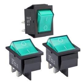 APIELE 3Pcs 2 Position Rocker Toggle Switch ON/Off AC 125V/20A 250V/16A for Boat with LED Light DPST 4 Pins KCD2-201N (Green)