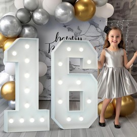 Marquee Numbers 4 Feet Tall: Large 16th Birthday Decorations for Her Him 4FT Light Up Numbers White Anniversary Party Decor Big Backdrop Foam Cardboard Number 16