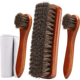 Unekez 4Piece Horsehair Shoe Brush Shine Kit Shoe Polish Kit Leather Shoes Boot Clean