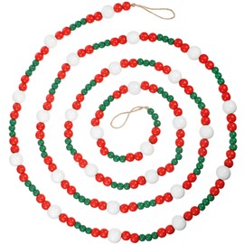 Boao 10 Feet Christmas Wooden Beaded Garland Rustic Farmhouse Bead Wall Hanging Decor Natural Tree Garland Wall Hanging Prayer Beads for Christmas Day (Red,White and Green)
