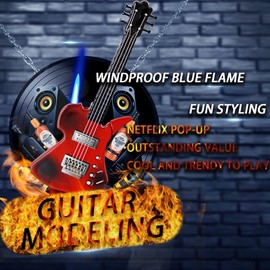 WEQTETJU Fancy Fun Guitar Lighter Refillable Metal Vintage Keychain Lighter Unique Novelty Cool lighters for Men Fireplace Candle Camping BBQ (Without Butane Gas) (#1)