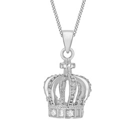 Tuscany Silver Cubic Zirconia Crown Pendant on Curb Chain 46cm/18"