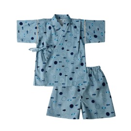 SHELISTEN 100-150 Jinbei Boys and Children, Yukata, Kimono, Summer Festival, Fireworks Display, Cute, Children's Day, Top and Bottom Set, Blue Sakana, 140