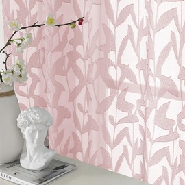 OWENIE Leyna - Cortinas transparentes de 2 paneles de color rosa rubor de 63 pulgadas de longitud para recámara, cortina de ventana suave y ligera con clip jacquard para sala de estar, bolsillos