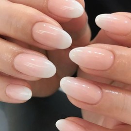 Press on Nails Medium Almond SWEKKE French Fake Nails Nude Full Cover False Nails with Nail Glue Glossy White Gradient Glue on Nails Acrylic Manicure Artificial Nails for Women Girls 24Pcs