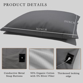 Grounding Pillowcase 2 Pack Grounding Pillow Cases Silver Fiber Grounding Pillowcases King Size for Better Sleep (20"x36",Grey)