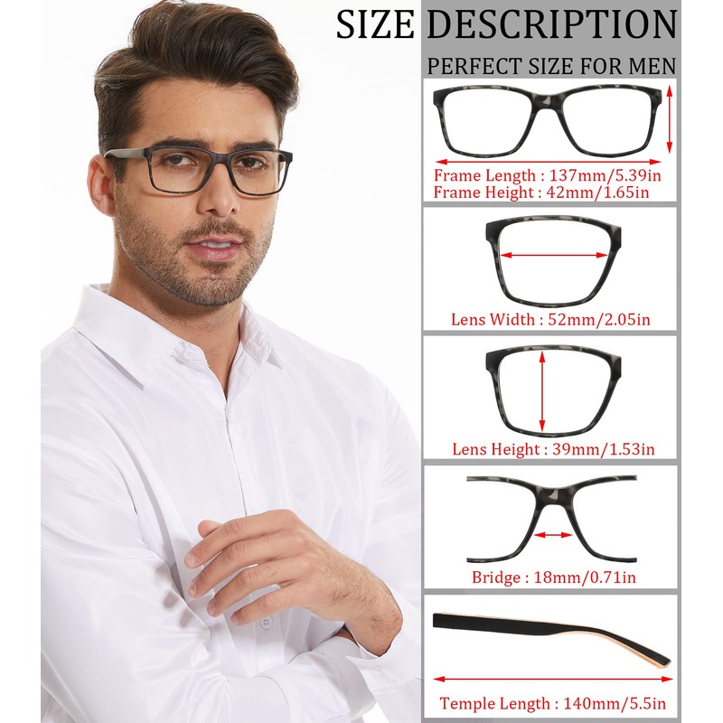 READERSOUL 4-Pack Reading Glasses Blue Light Blocking for Men,Comfort Lightweight