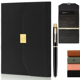 MIAOKE Work Notebook, Hardcover Leather Journal for Men and Women, Refillable 6-Ring Loose Leaf Folio Notebook, Pocket and Magnetic Closure, Suitable for Daily Writing, and Work