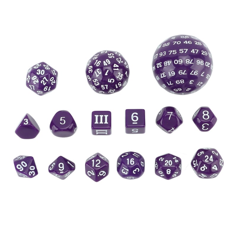 15pcs Polyhedral Dice Set 3 to 100 Sides Complete Polyhedral