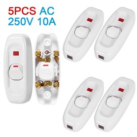 Pack of 5 Cord Switch Intermediate Switch Light Switch Device Switch On/Off Button Inline Cable Switch Wire Switch with LED Display for Table Lamp Desk Bed Lamp AC 250 V 10 A (White)