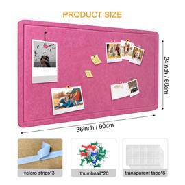 Yunihome Large Bulletin Board - Foldable 36x24 Inches Cork Board Alternative with 20 Push Pins, 3' x 2' Self-Adhesive Felt Bulletin Board for Wall, Home Office Classroom Decor