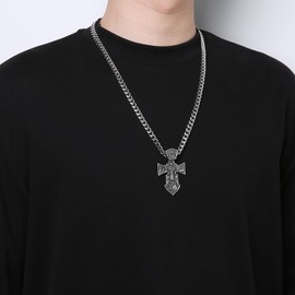 HZMAN Cross Necklace for Men Retro Stainless Steel Jesus Cross Pendant Necklace Amulet Jewelry Gift