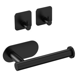 Dealsgogo RV Toilet Paper Holder - Self-Adhesive Wall Mount, No Drill Required, Black Stainless Steel, Includes 2 Hooks - RV Paper Towel Holder for Campers, Bathrooms, and Kitchens