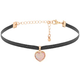 OJERRY Dainty Kawaii Black Hologram Heart Pendant Choker Mermaidcore Necklace Jewelry for Women, Simple Ocean Beach Necklaces Accessories Romantic Gifts for Women Trendy Stuff