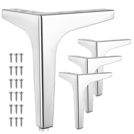 Eumtenr 4 Pcs 7 Inch Metal Furniture Legs, Modern Style Furniture Sofa Legs Metal Polished Chrome Triangle Feet for Table Cupboard Sofa Couch Chair DIY Replacement Feet - with Rubber Floor Protectors