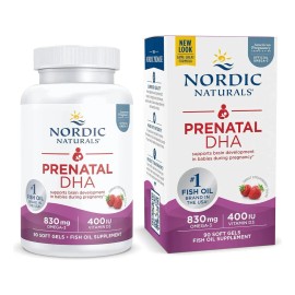 Nordic Naturals Prenatal DHA Omega 3, 90 Cápsulas, Sabor Fresa, Libre de Gluten