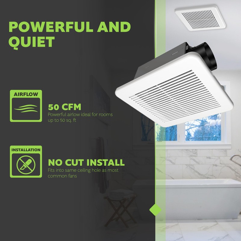 Homewerks 7114-02-HW DC Bathroom Fan 50-CFM 1.0 Sone White Ventilation
