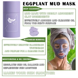 2PCS Eggplant Clay Mask Stick,Moisturizing Clay Mask Stick for Face,Deep Cleanse Face Mud Mask for Men and Women,All Skin Types