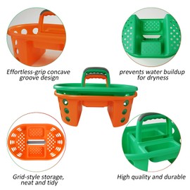 SIMPLYKLEEN Large Shower Caddy Portable 2PC - Made in USA Plastic Jumbo Size Dorm Storage Candy Tote with Handle Shower Organizer for Bathroom, Pantry, Kitchen, College Dorm, Green/Orange