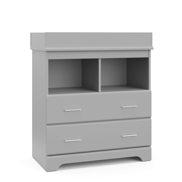 Storkcraft Brookside Nursery Dresser Organizer (Pebble Gray) with Changing Table Topper, Chest of 2 Drawers for Bedroom, Universal Design
