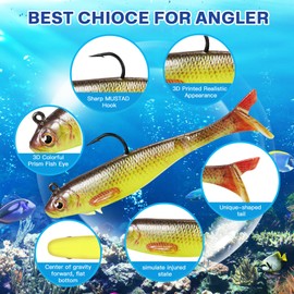 FONMANG 6-Piece Swim Baits for Bass Fishing, Pre-Rigged Jig Heads Soft Plastic Walleye Fishing Lures, Paddle Tail Swimbaits for Bass Fishing, Fishing Bait for Freshwater Saltwater Gifts