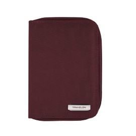 Travelon RFID Blocking Passport Zip Wallet, Dark Bordeaux, RFID Blocking Passport Zip Wallet