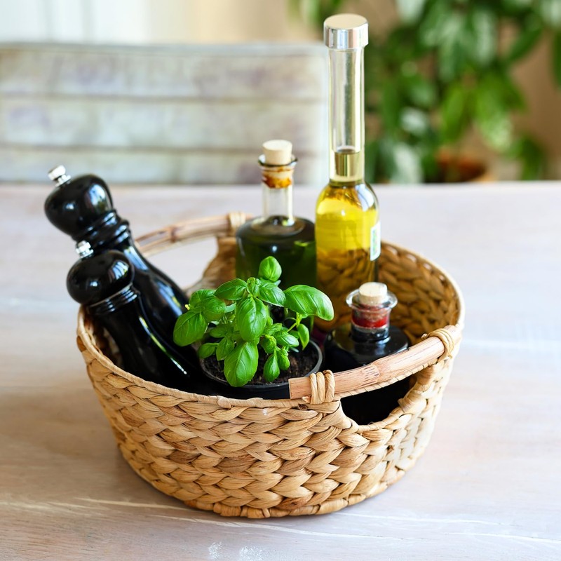 HMF Storage Basket Round Gift Basket Empty Braided Water Hyacinth