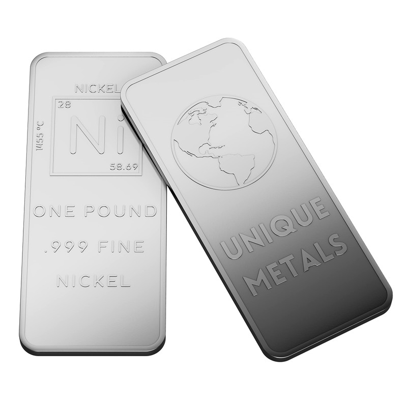 1 Pound .999 Pure Nickel Bar Bullion with Element Design