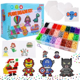 24000+ Cuentas y Abalorios Plásticos Cuentas para Planchar, 24 Colores, 2.6MM Juego de Cuentas para Plancar para Manualidad Kit de Cuentas de Fusible, DIY Art Craft con 4 tableros, 102 patrones de papelEl mejor regalo de juguetes de cumpleaños de Navidad