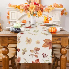 Bonhause - Camino de mesa de otoño con hojas de arce de 13 x 90 pulgadas, hojas de plantas de otoño, Acción de Gracias, decoración de mesa de cocina, comedor, decoración de decoración de interiores y