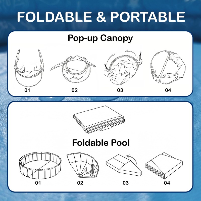Kiddie Pool with Canopy - 47 in Foldable Kids Pool,