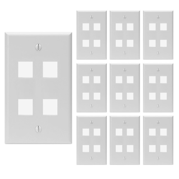 Big-A - [10 Pack] 4 Port Keystone Wall Plate, Low