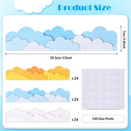 MoDooris 72Pcs Sky Cloud Bulletin Board Borders Clouds Scalloped Border Trims Clouds Shape Die Cut Summer Classroom Decorations forBack to School Blackboard Chalkboard Party Decor, Orange Blue White