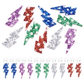 FASHEWELRY 10Pcs Imitation Leather Lightning Bolt Earring Making Kits Glitter Faux Leather Flash Earring Blank Double Sided Sequins Earring Charm with Earring Supplies for Women Jewelry Making