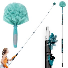 TelesPro 30 Feet High Reach Cobweb Duster with 6-24Ft Extension Pole, Webster Cobweb Duster with 5-Stage Telescopic Aluminum Pole, Spider Web Brush for Outdoor & Indoor Cleaning - Soft Bristles.