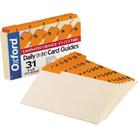 Oxford 05832 Laminated Tab Index Card Guides, Daily, 1/5 Tab, Manila, 5 x 8, 31/Set