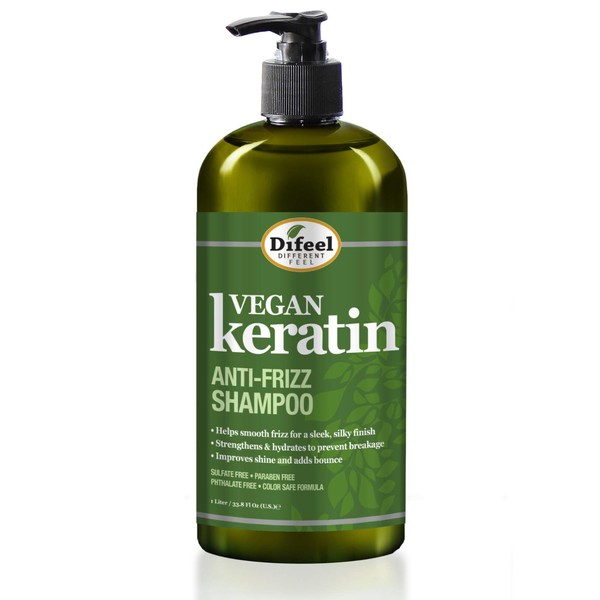 Difeel Vegan Keratin Anti Frizz Shampoo 33.8 oz - Cruelty Free Vegan Sulfate Free Shampoo