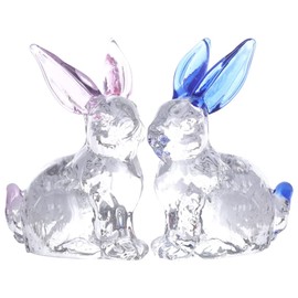 JOONOR 2PCS Crystal Bunny Figurines Collectibles Easter Bunny Statue Ornament Clear Crystal Animal Paperweight Chinese Rabbit Zodiac Statue,(Pink+Blue)