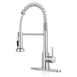 Kitchen Faucet with Pull Down Sprayer,Commercial Single Handle Stainless Steel Kitchen Faucets with Deck Plate (Brush Nickel)