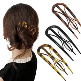 5WYOUKE 3-Piece U-Shaped Hairpin Set, For Everyday Use, Hair Stick, Kimono, U-Pin, Bun, Kodome, Tortoise Shell Pattern, Hair Clip, Stylish, U-Shaped Comb, Coming-of-Age Ceremonies, Weddings, Graduations, Parties, Hair Ornament