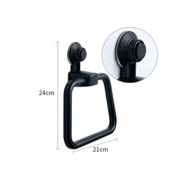 WMLBK ABS Vacuum Square Hand Towel Ring Holder-PVC Hand Towel Ring Accessories Wall Mounted For Kitchen,Bathroom (Black)